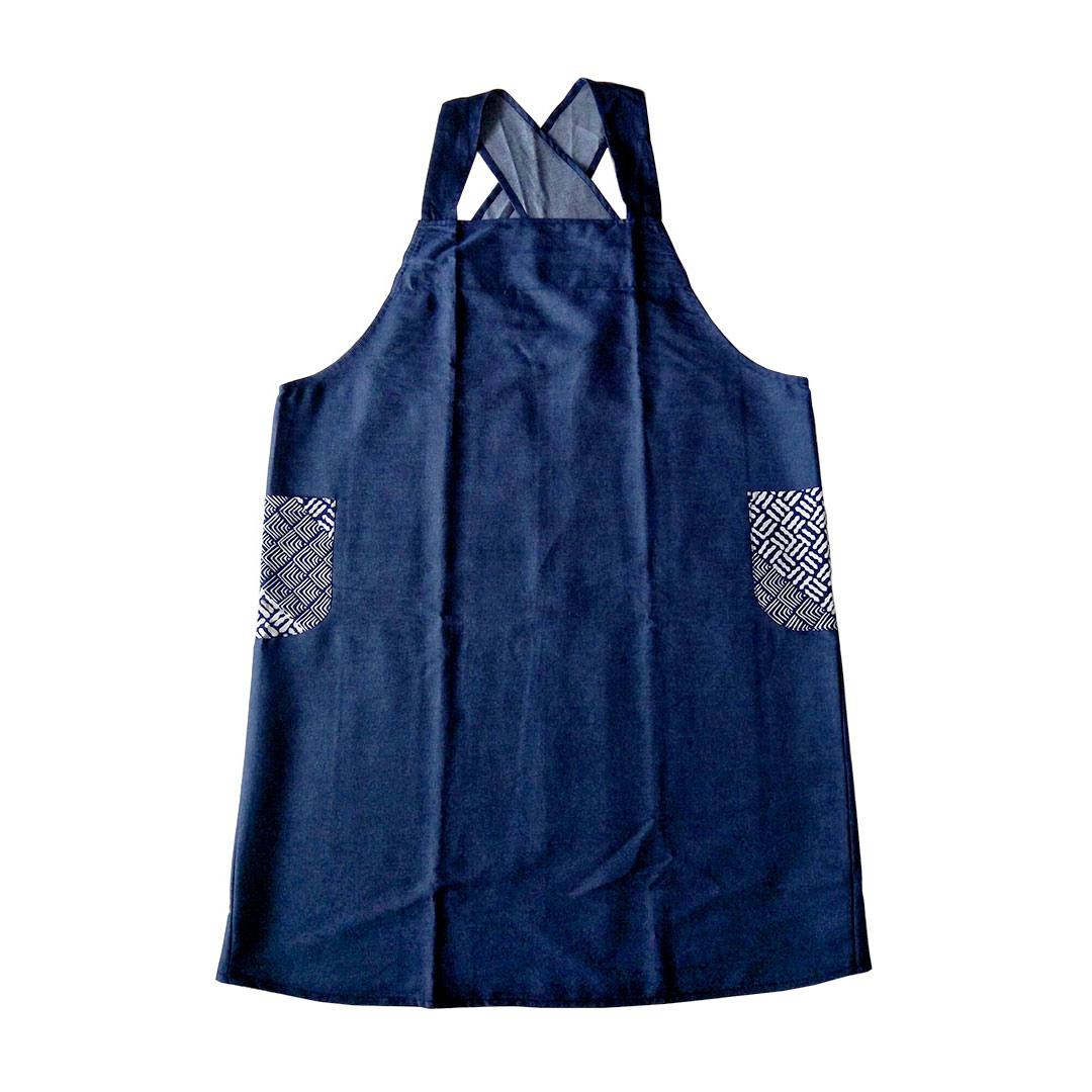Padma Denim Apron Blue Batik